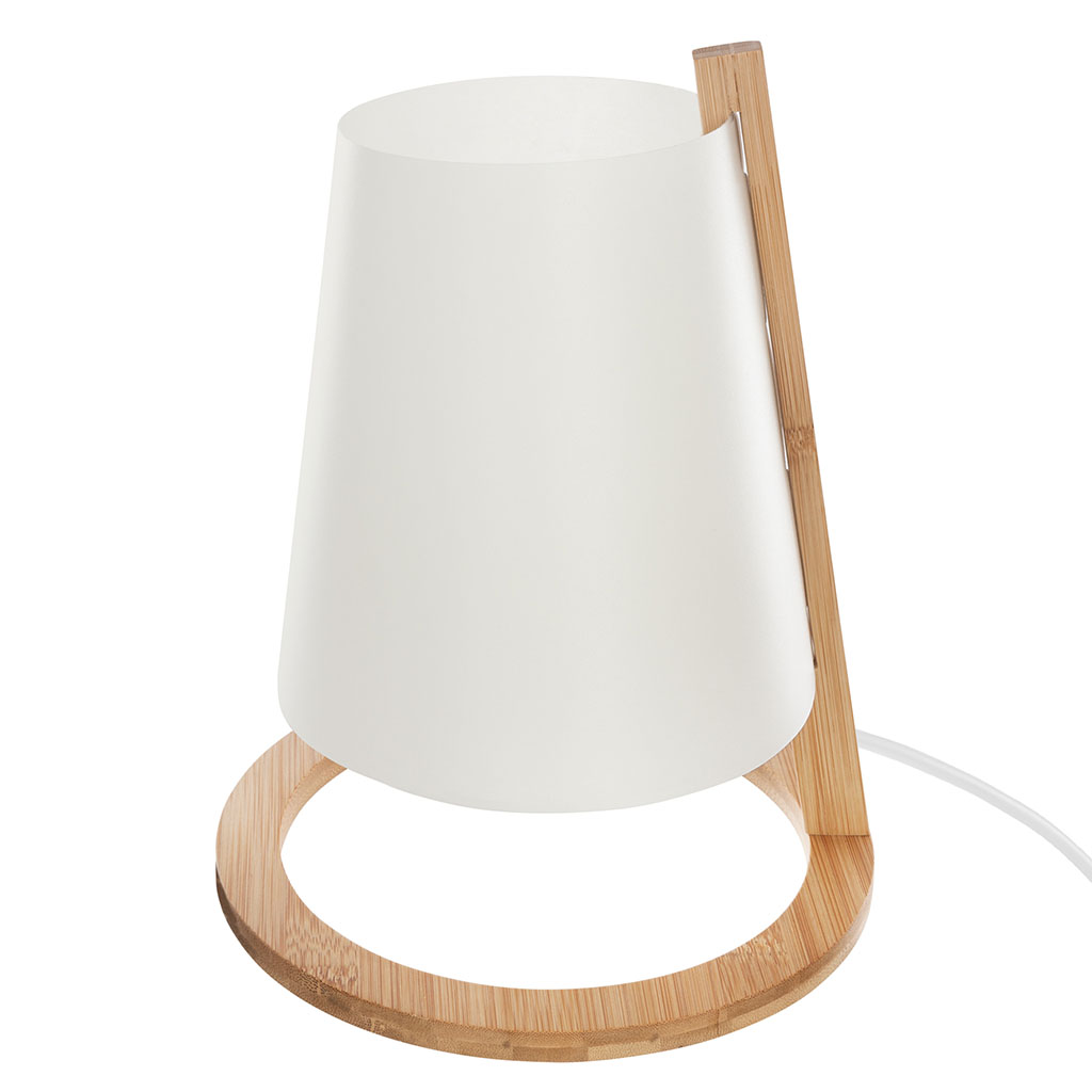 Lampe à poser bambou abat-jour plastique blanc H 26cm