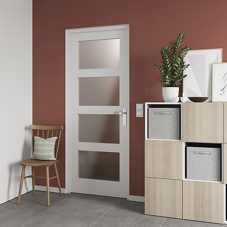 Bloc-porte Connemara 4 carreaux blanc H.204 x l.73 cm, poussant droit