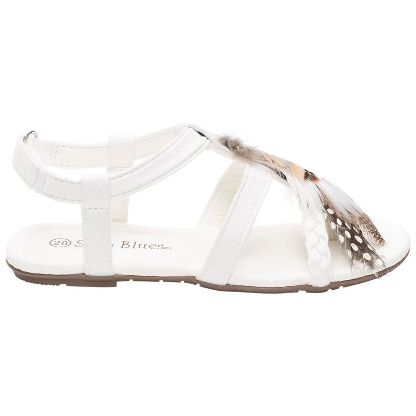 Nu-pieds à bride tressée et plumes - Blanc