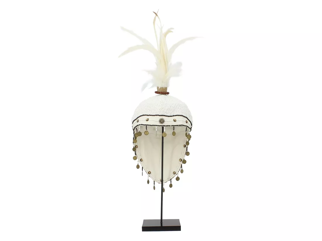 Now's Home - Coiffe Traditionnelle Brodee De Perles Et De Plumes O18x70 Cm Sanath