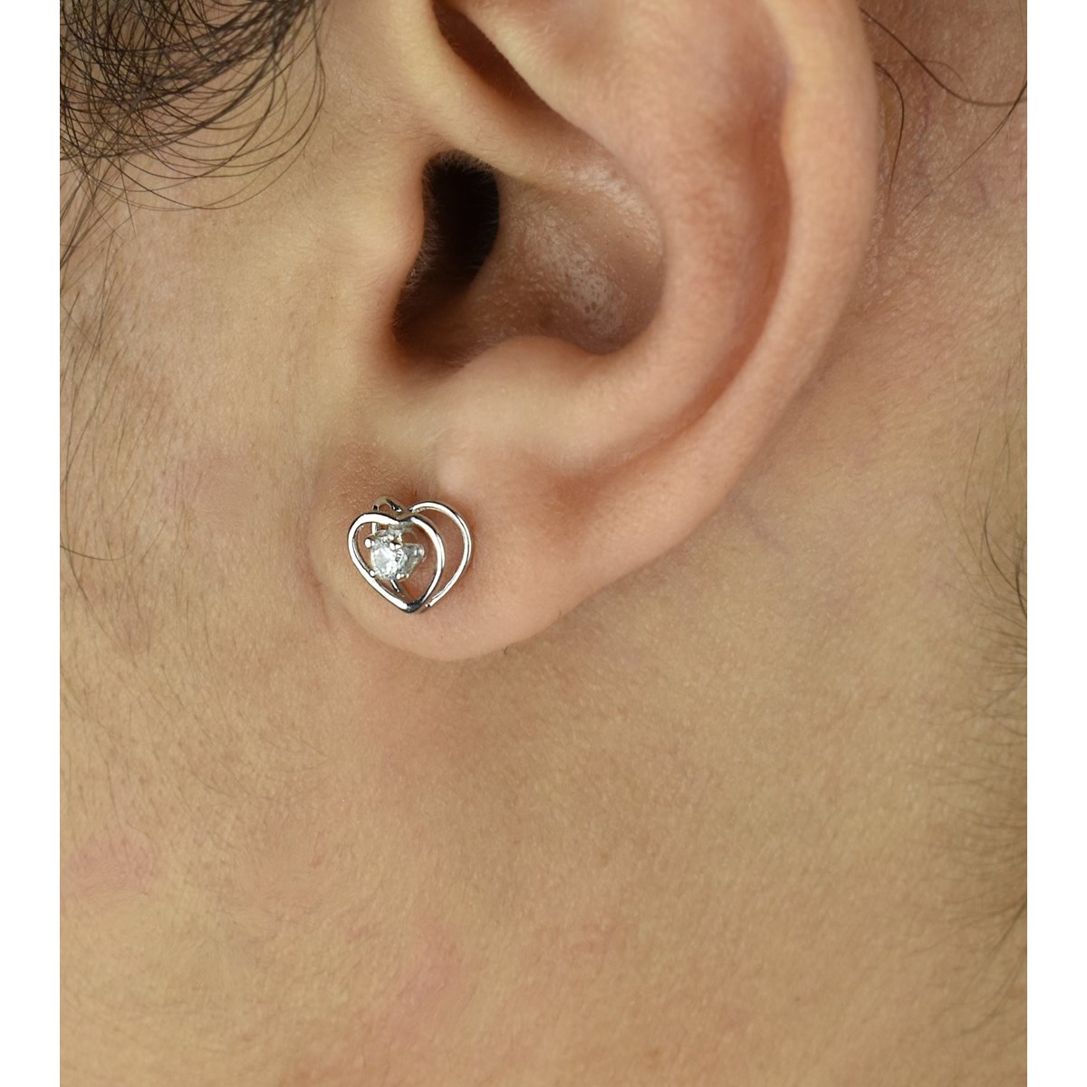 Boucles d'oreilles puce coeur oxyde de zirconium Argent 925 Rhodié