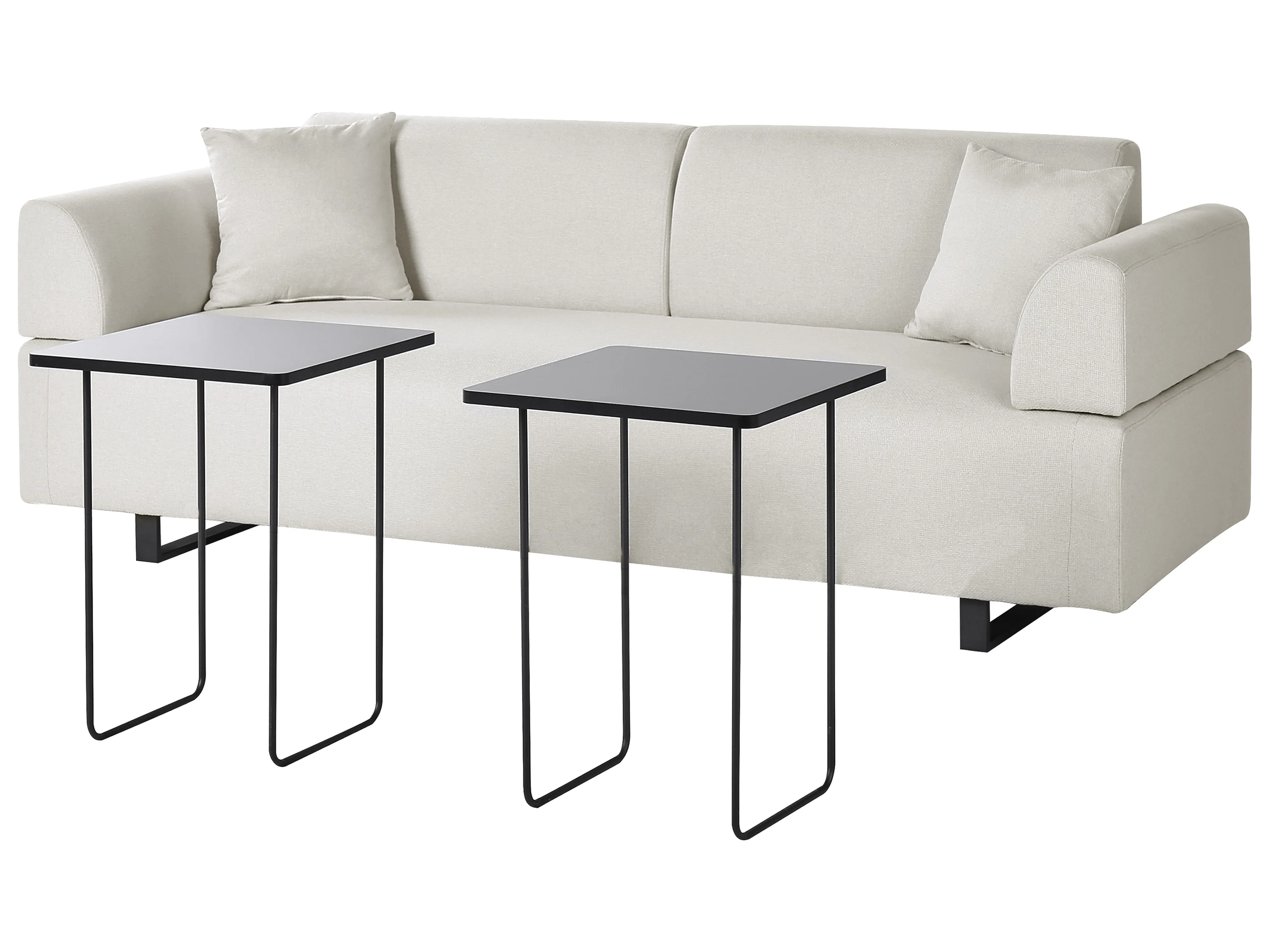 Bank 3-zits SOKNA Stof Lichtbeige met tafels