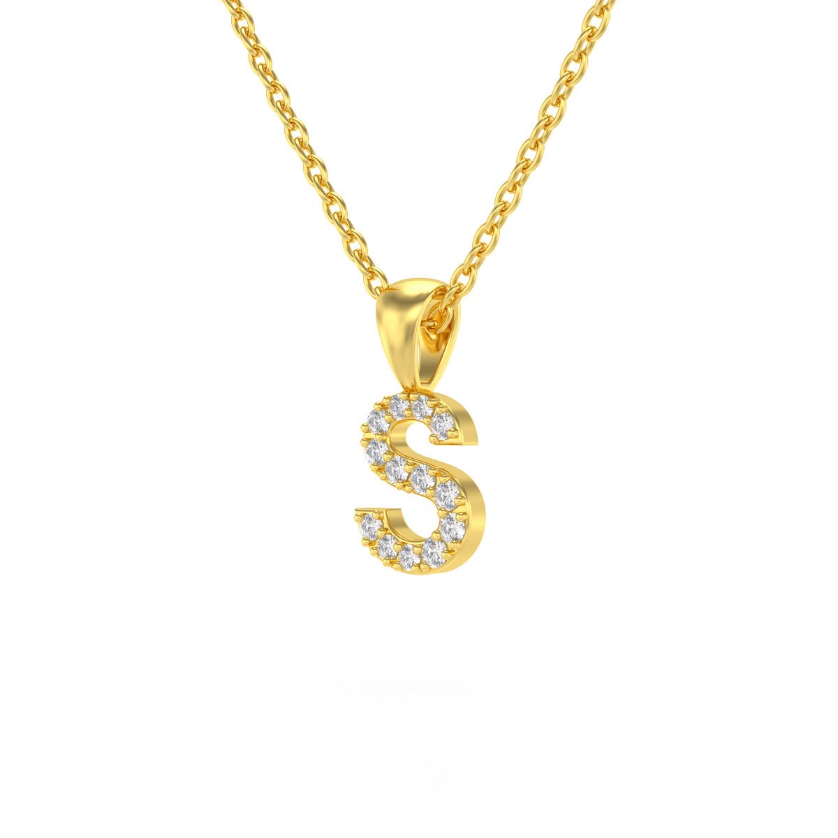 Collier Pendentif ADEN Lettre S Or 750 Jaune Diamant Chaine Or 750 incluse 0.72grs