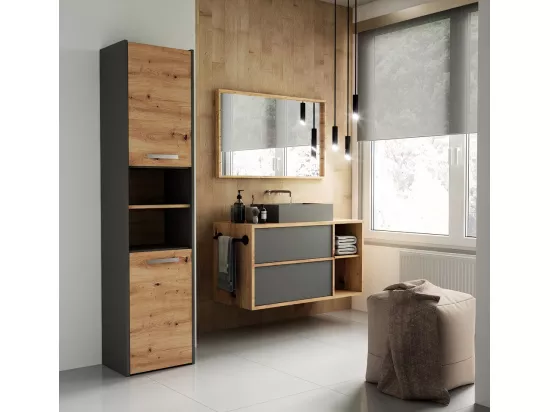 PISA - Armoire de salle de bains style moderne -170x40x30cm - Meuble colonne de rangement SDB