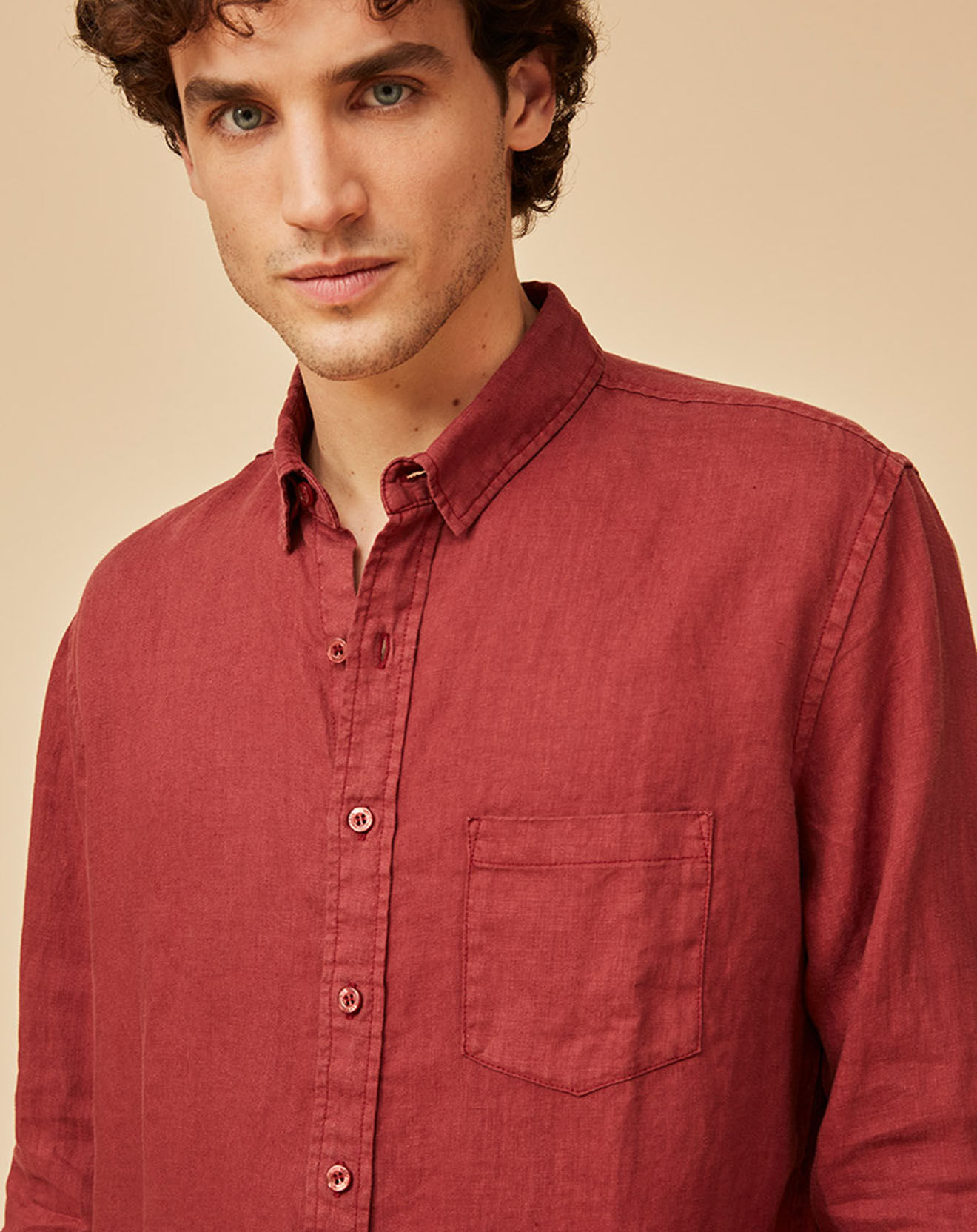 Harris Wilson Chemise Slim Fit 100% Lin Bernardin terracotta
