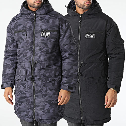 Parka Réversible Noir Gris Anthracite Camouflage
