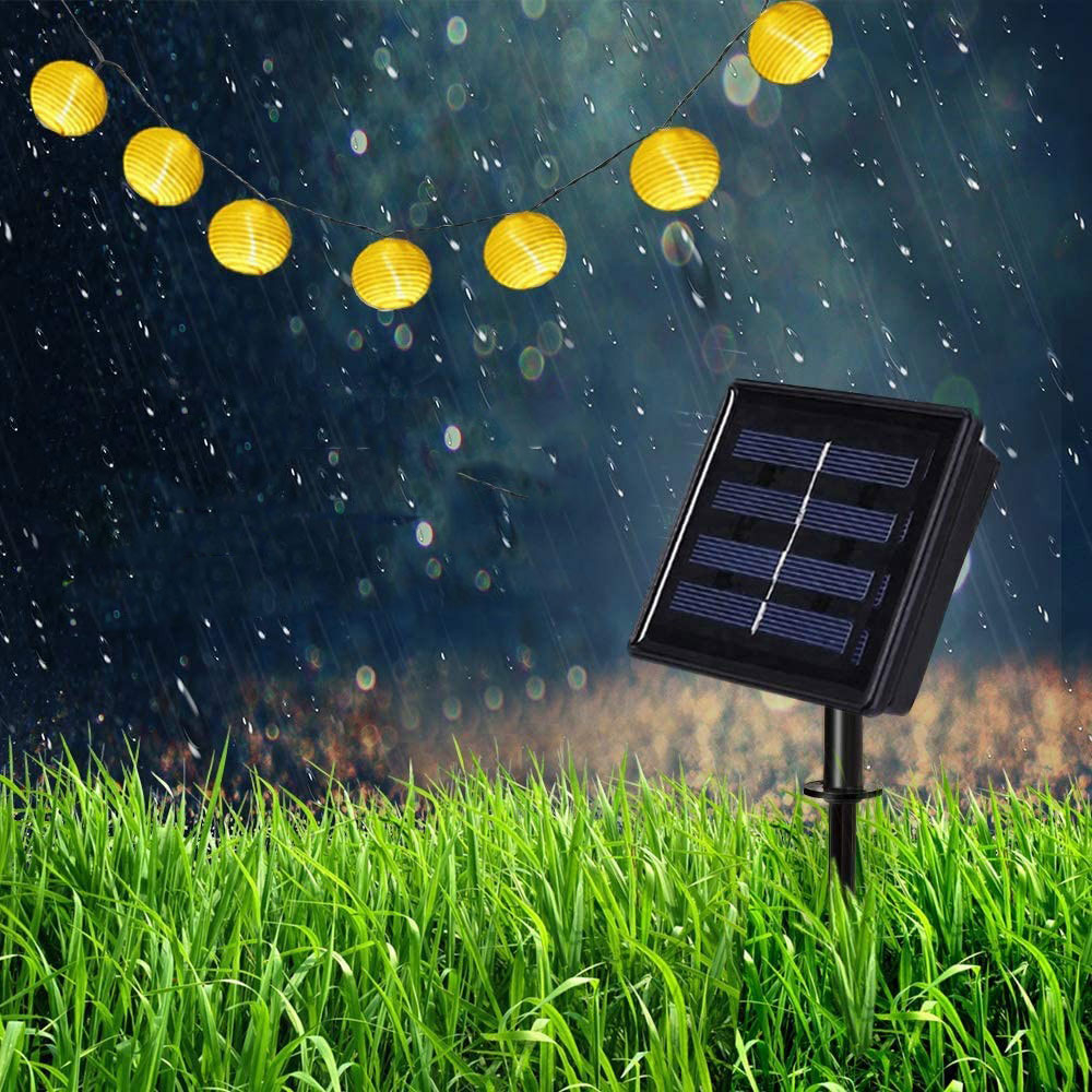 (5m) 20 LED's Papier Deko Solar Lichterkette Lampion Outdoor Beleuchtung IP65 - Warmweiss