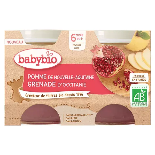Babybio Frutas em Pote Maçã Romã Orgânica +6 meses 2 x 130g