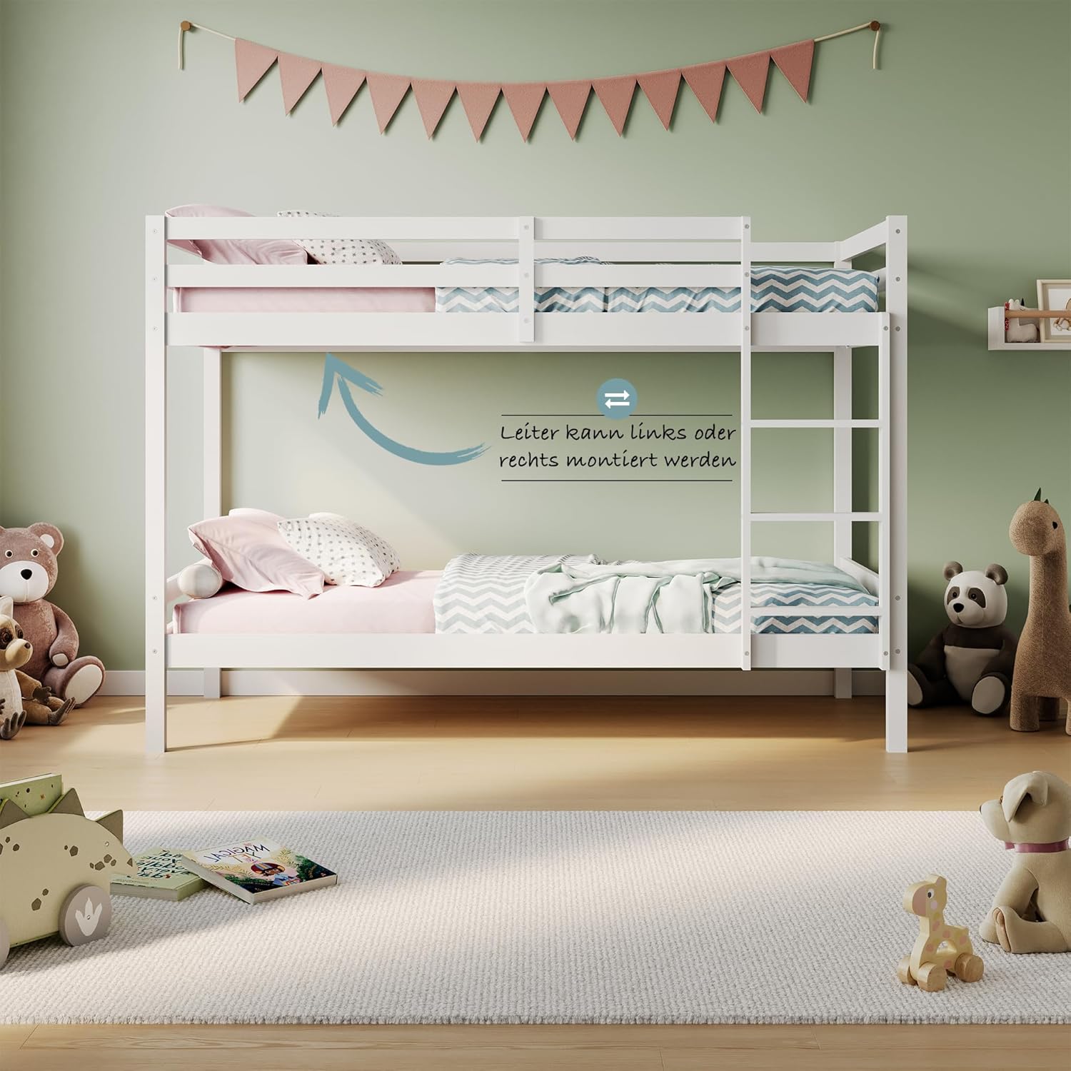 Kids Collective Hochbett, Etagenbett, Hochbett 90x200 | Kinderbett aus Holz, EN 747-zertifiziert, platzsparendes & sicheres Stockbett | 206x96x146 cm (BxTxH) | Weiß | von 4. bis 18. Lebensjahr