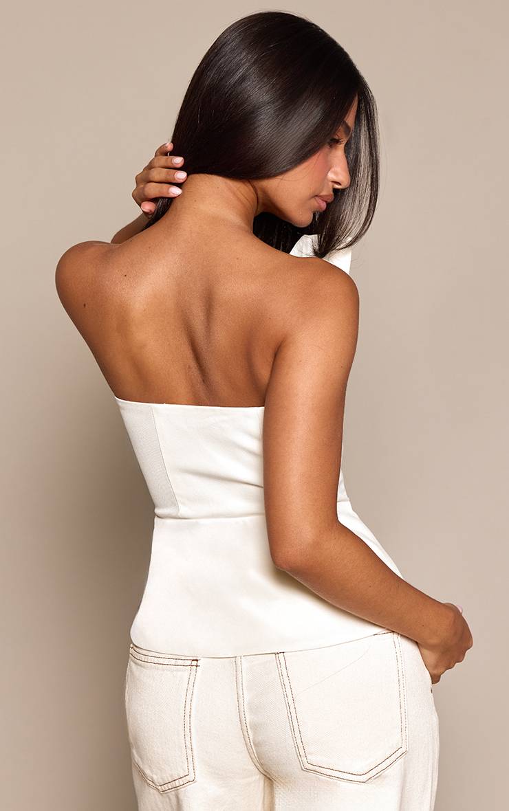 Crème Haut Bandeau Asymétrique Plissé Petite