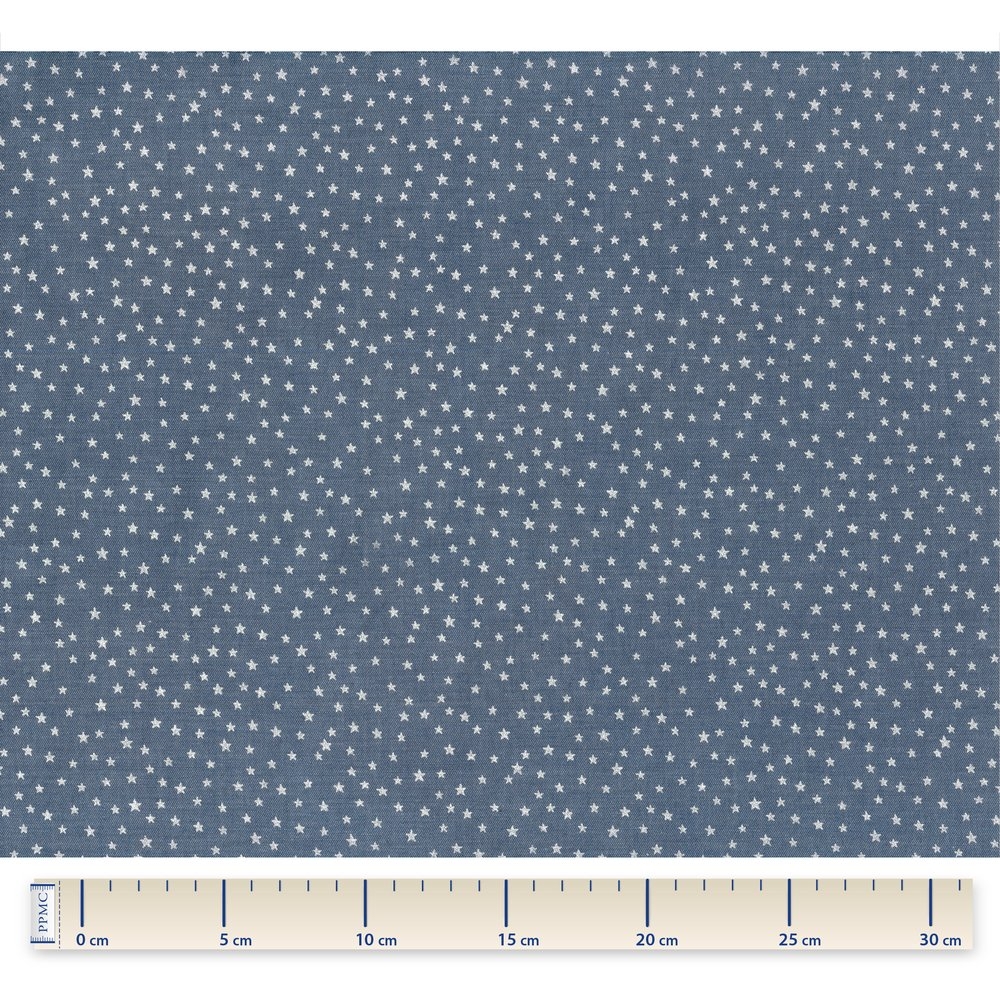 Coupon Tissu 50 Cm Etoile Argent Jean