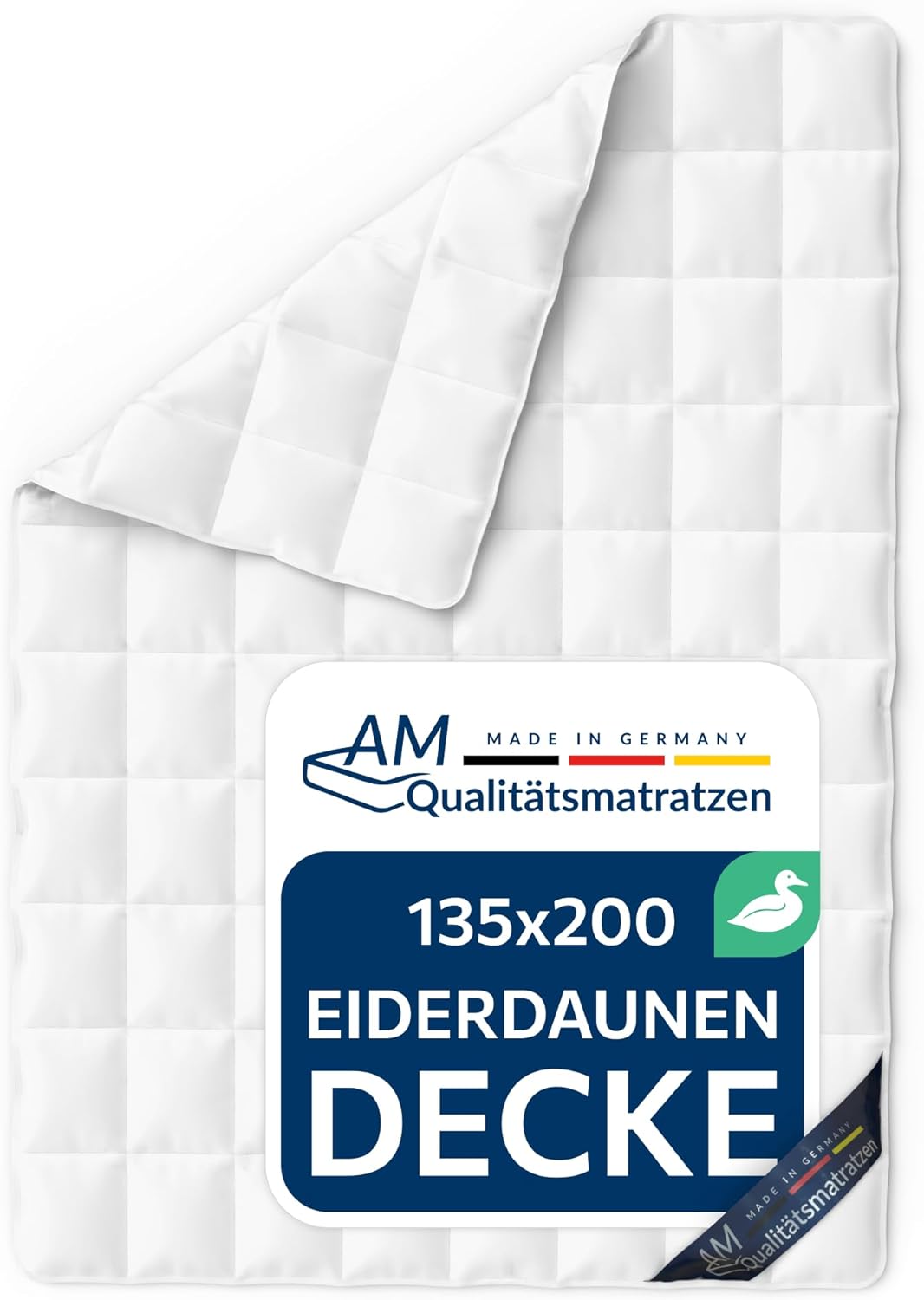 AM Qualitätsmatratzen Premium Eiderdaunendecke 135x200 cm - Made in Germany - Bettdecke 135x200 mit Eiderdaunen aus Island - Oeko TEX & Nomite zertfizierte Decke 135x200 mit Bezug aus Mako-Batist
