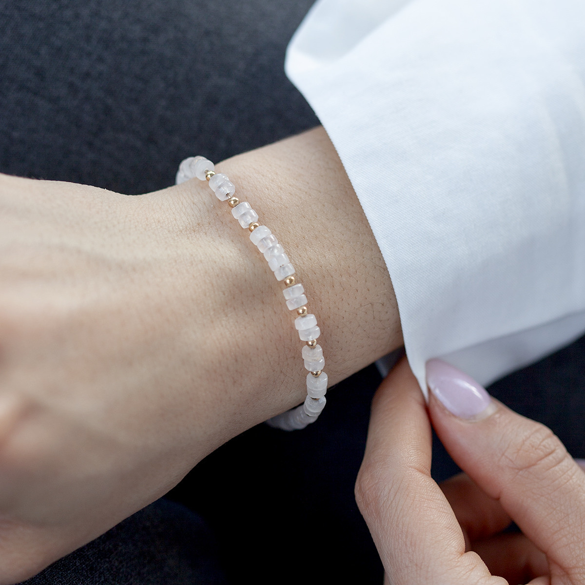Bracelet plaqué or jaune quartz rose 19.5 cm