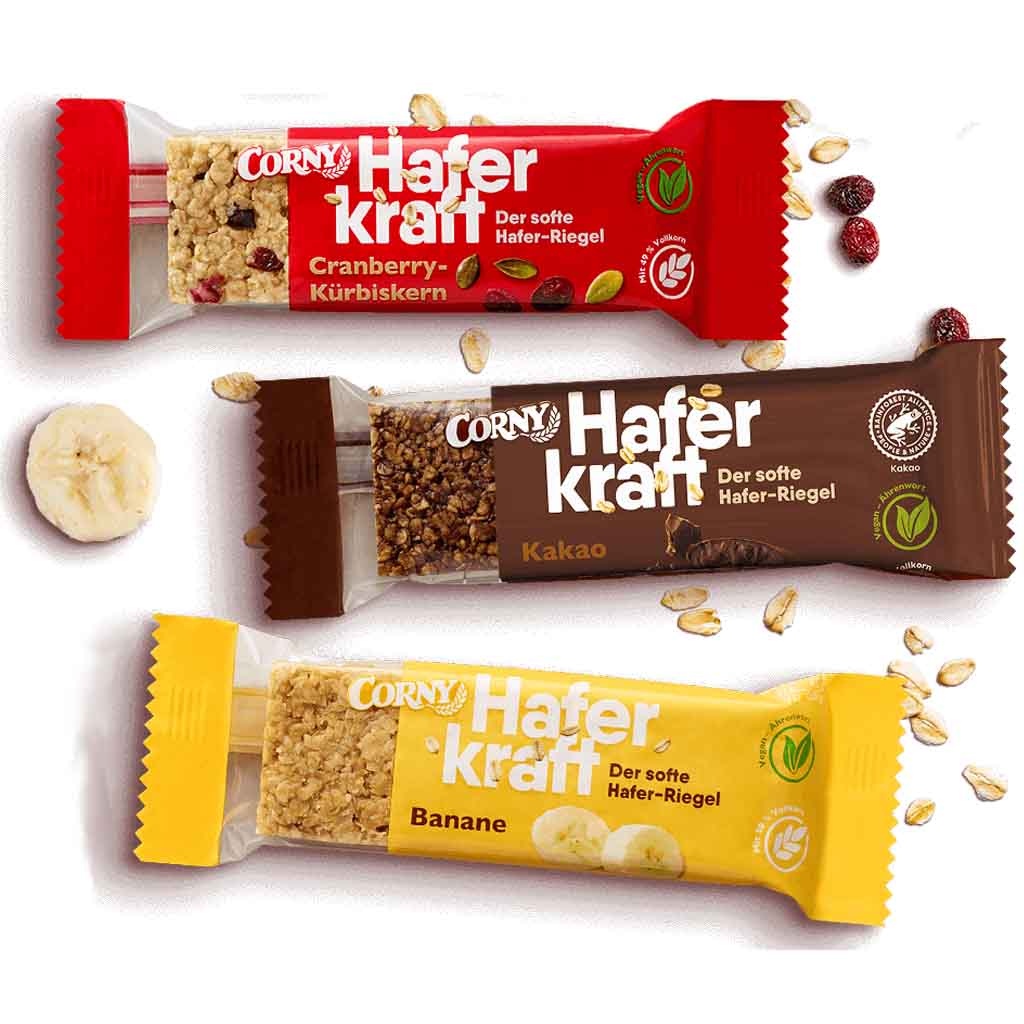 24x Riegel Corny Haferkraft 3 Sorten á 65g=1560g MHD:12.4.25