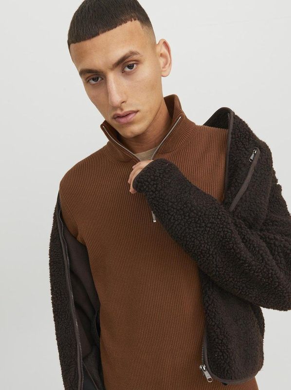 JACK & JONES - Perfect Knit - Schipperstrui - Middenbruin - Katoenmengsel