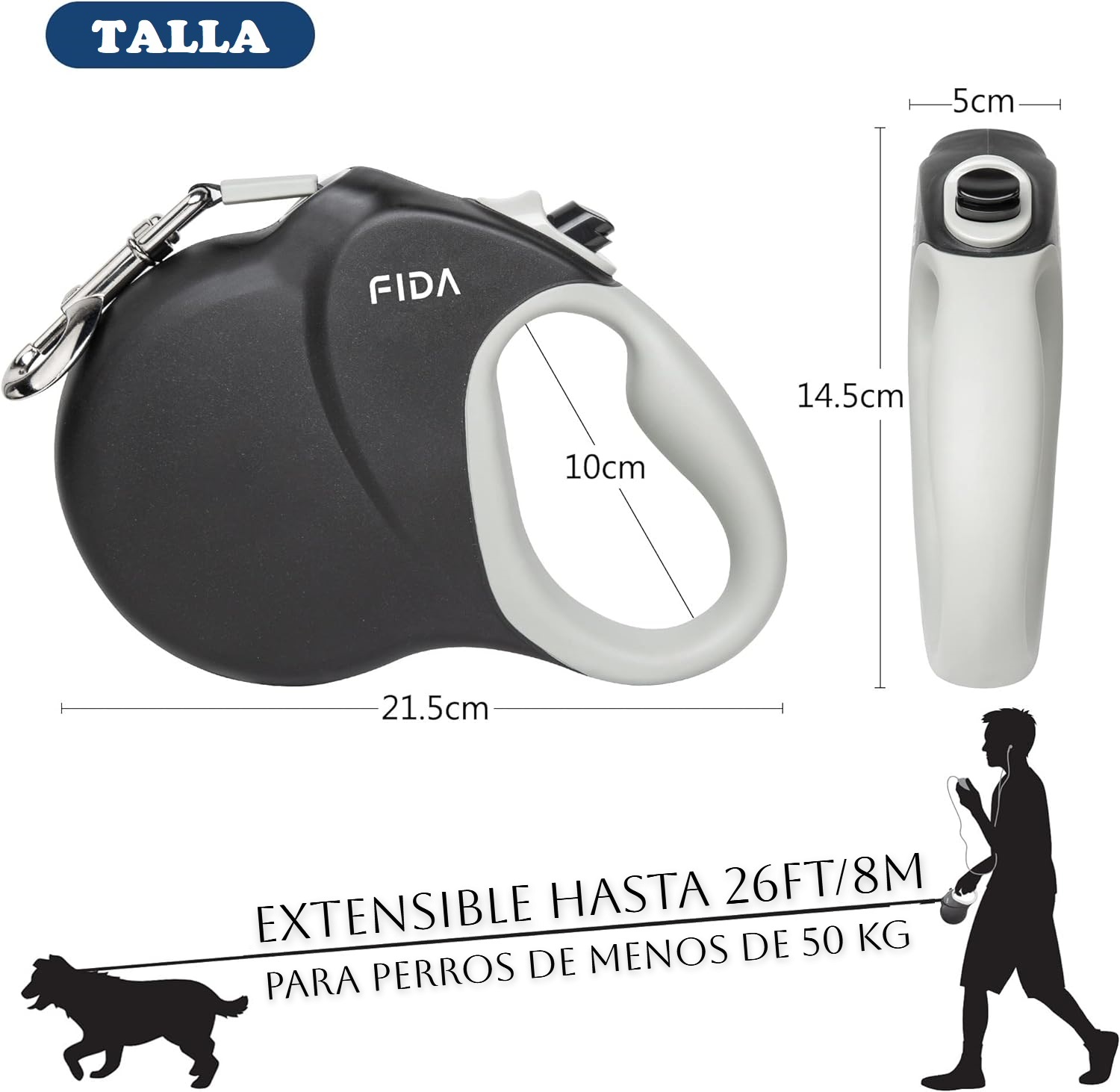 Guia retrátil extra longa Fida de 8 metros