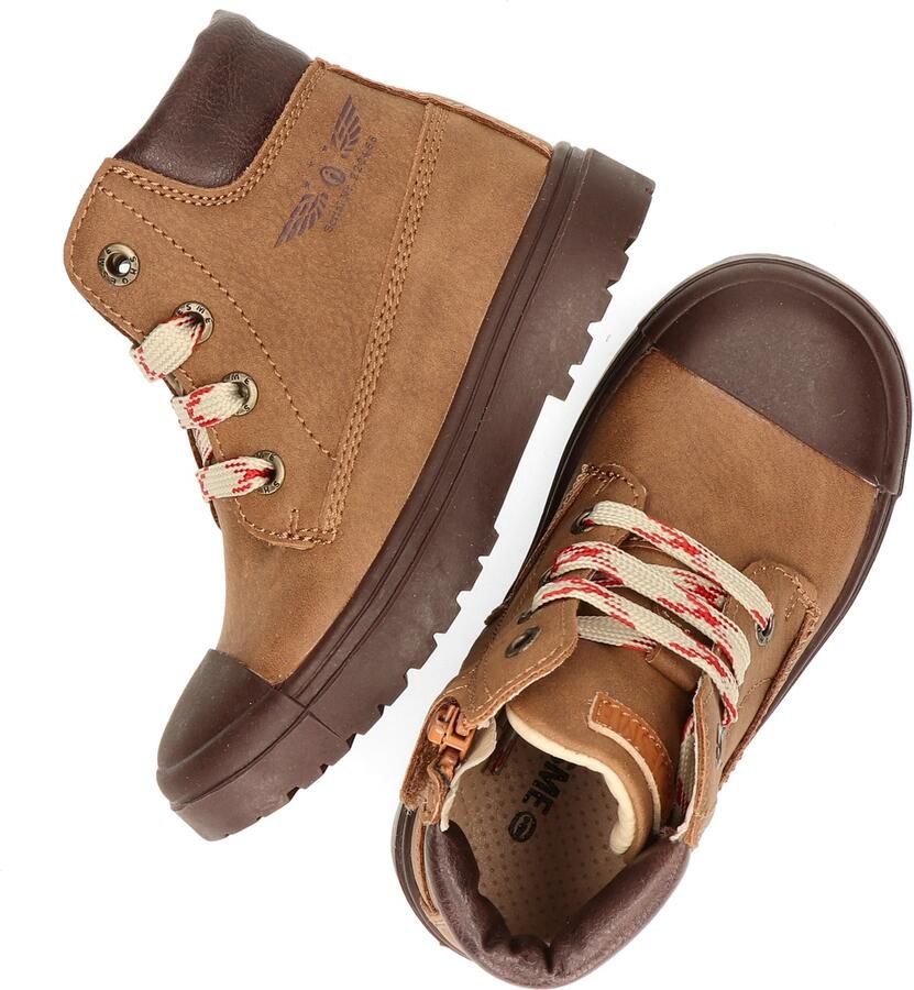 Shoesme Cognac Veterboot Met Patch Veterschoen Kind Jongens Brown Microleer