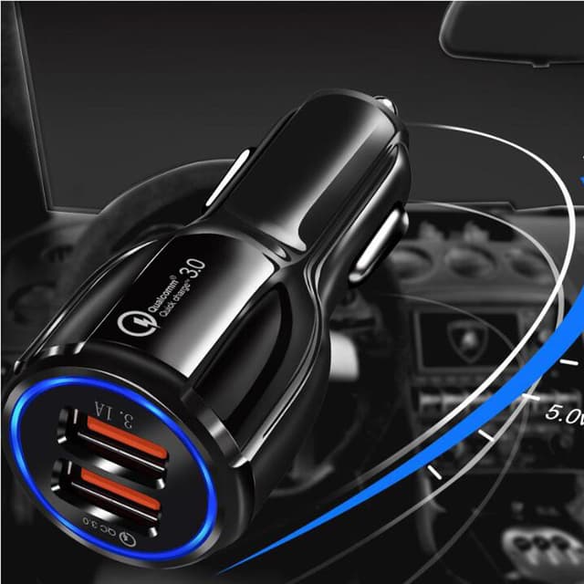 Biloplader med 2 porte og dobbelt USB-opladningsadapter