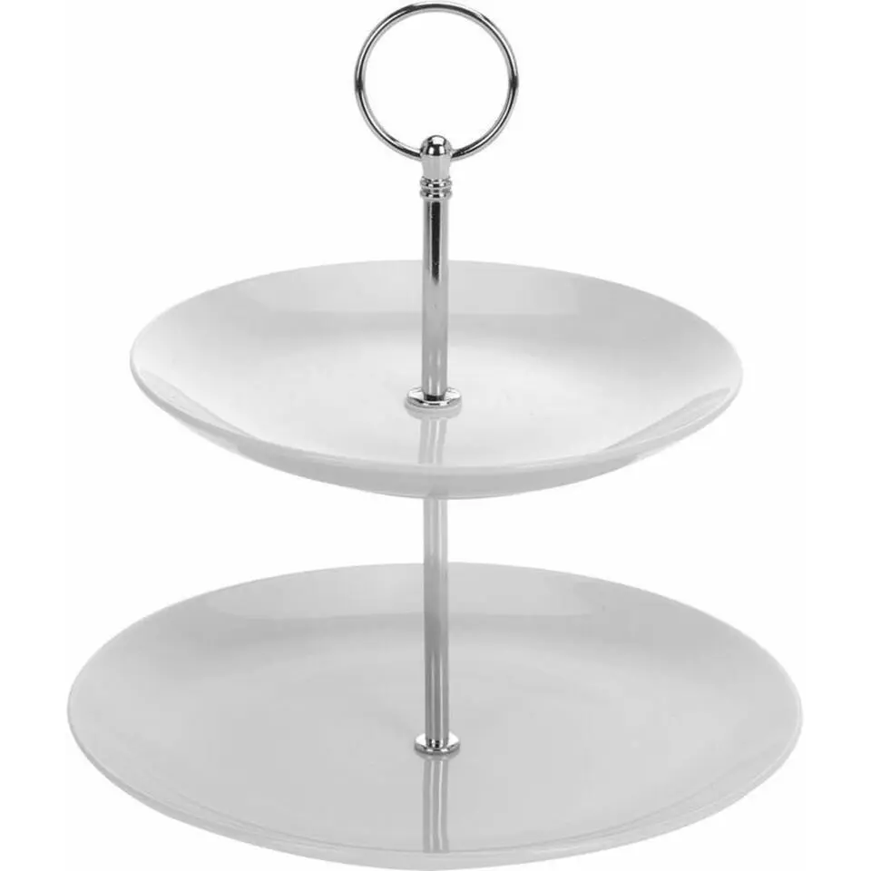 Excellent Houseware Etagere - porselein - 2-laags - met handvat