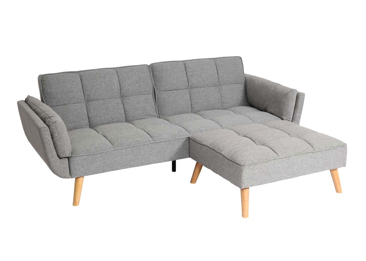 Schlafsofa MCW-K18 mit Ottomane, Couch Sofa Gästebett, Schlaffunktion 218x175cm ~ Stoff/Textil hellgrau