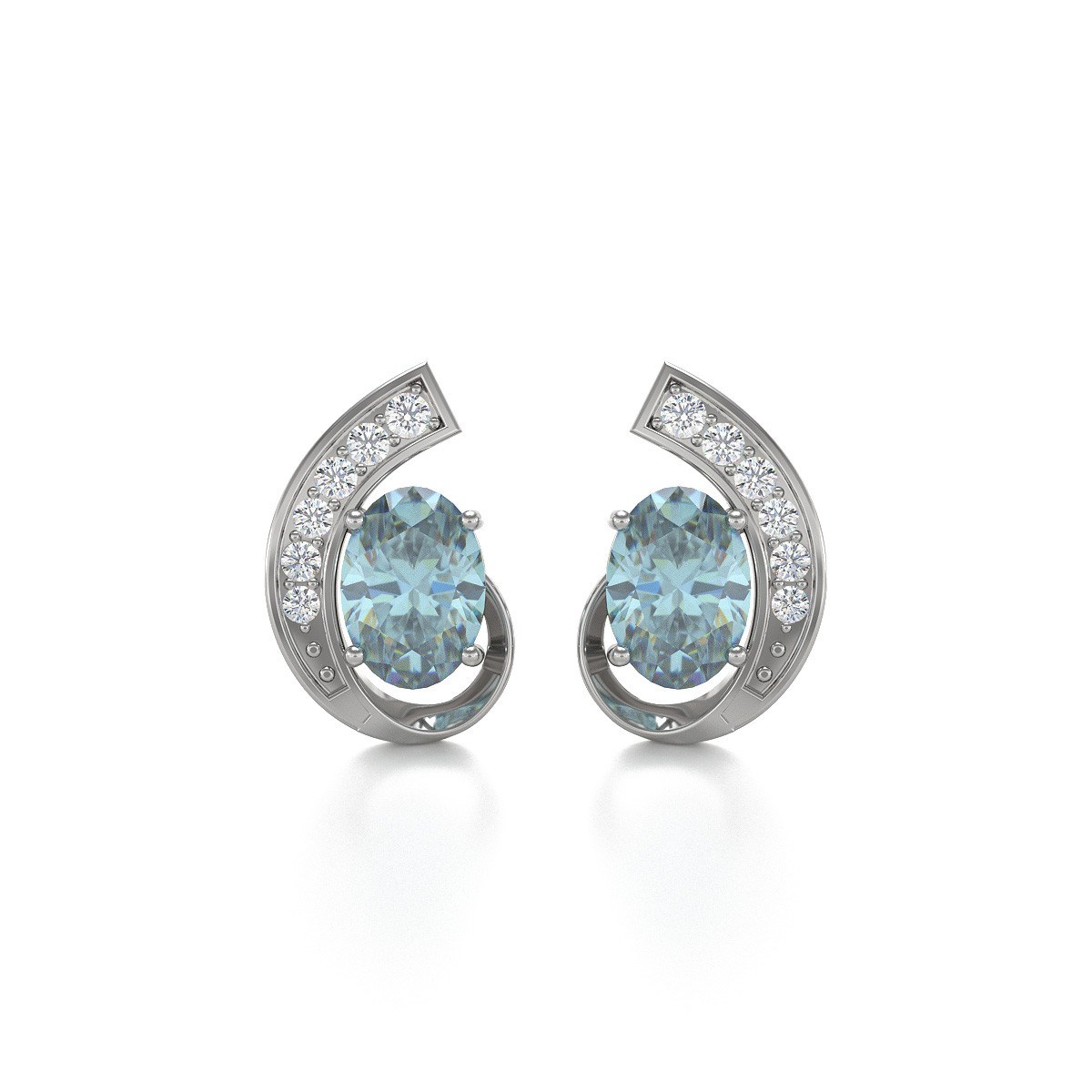 Boucles d'oreilles ADEN Or 585 Blanc Aigue-Marine et Diamants 2.10grs