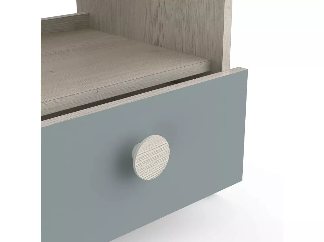 Chevet 1 tiroir 1 niche en bois couleur chêne topanga et vert de gris - CH219