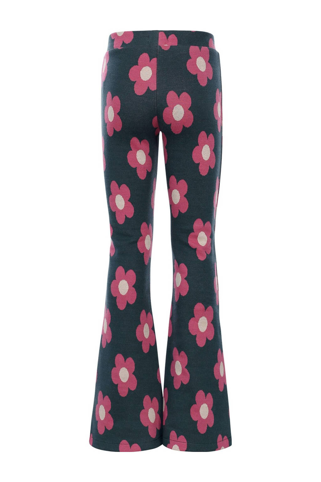 gebloemde flared broek donkergroen/paars