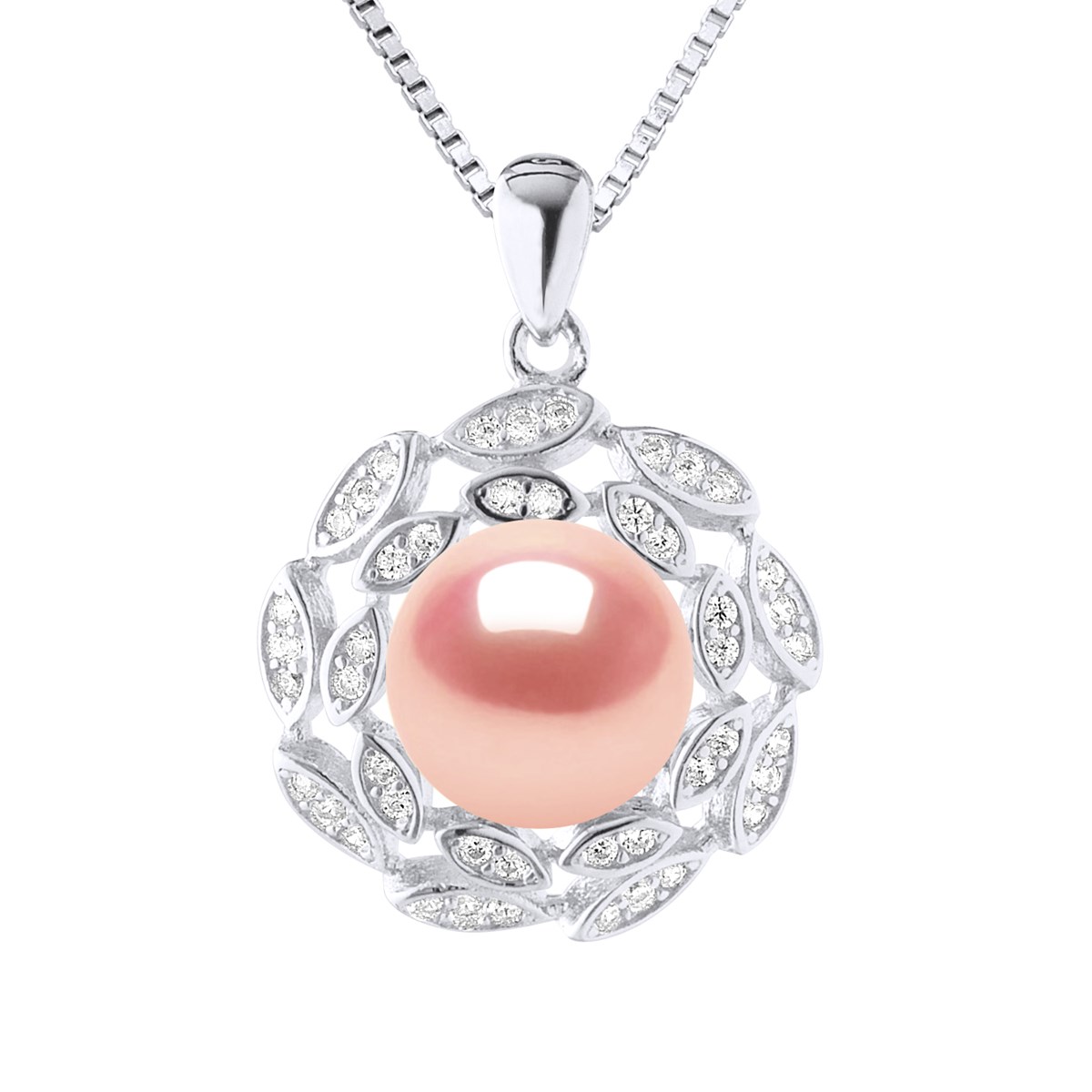 Collier SOLEIL Perle d'Eau Douce 9-10 mm Rose Argent 925