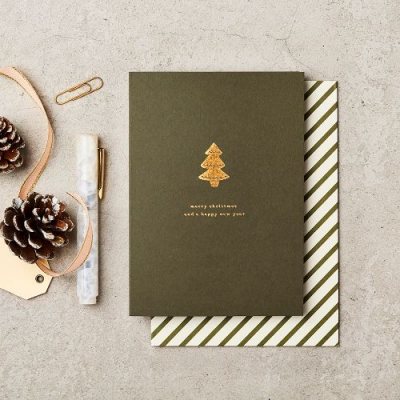 Merry Christmas And Happy New Year Gold Tree Greetings Card