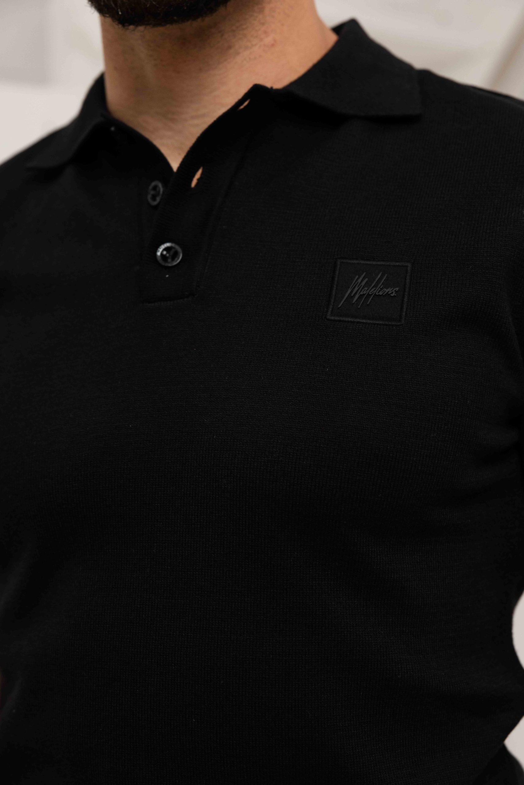 Malelions Knitted Patch Polo Heren Zwart