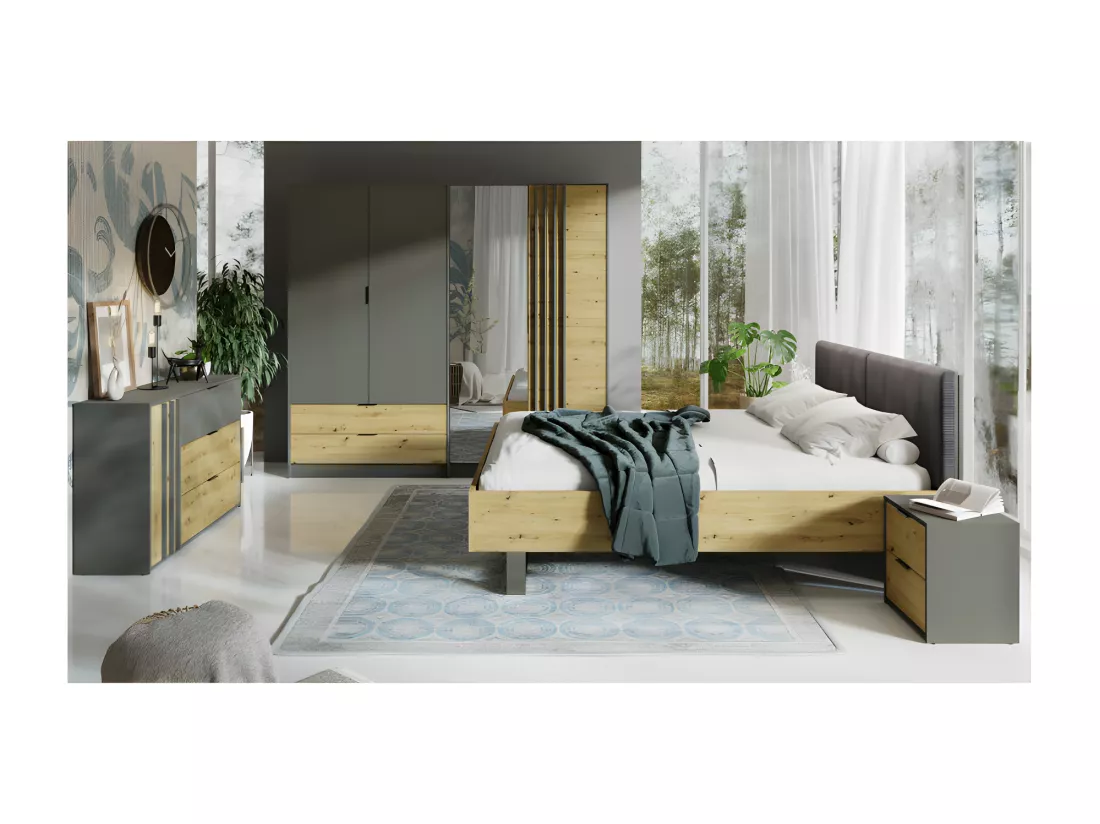Armoire 4 portes avec miroir + 2 tiroirs Rimini
