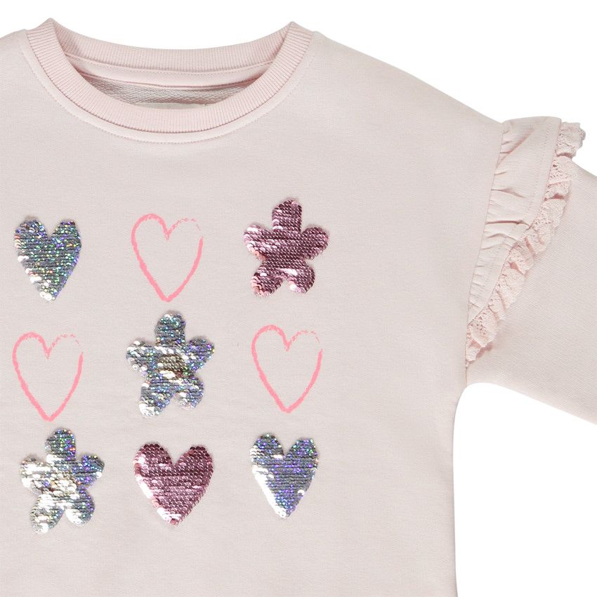 Sweat oversize avec motifs en sequins magiques pour fille - Rose