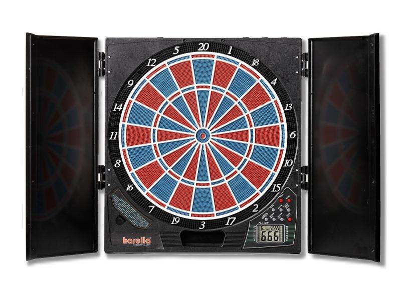 Karella Dartautomat CB-25 Elektronisches Dartspiel mit klassischen Schranktüren