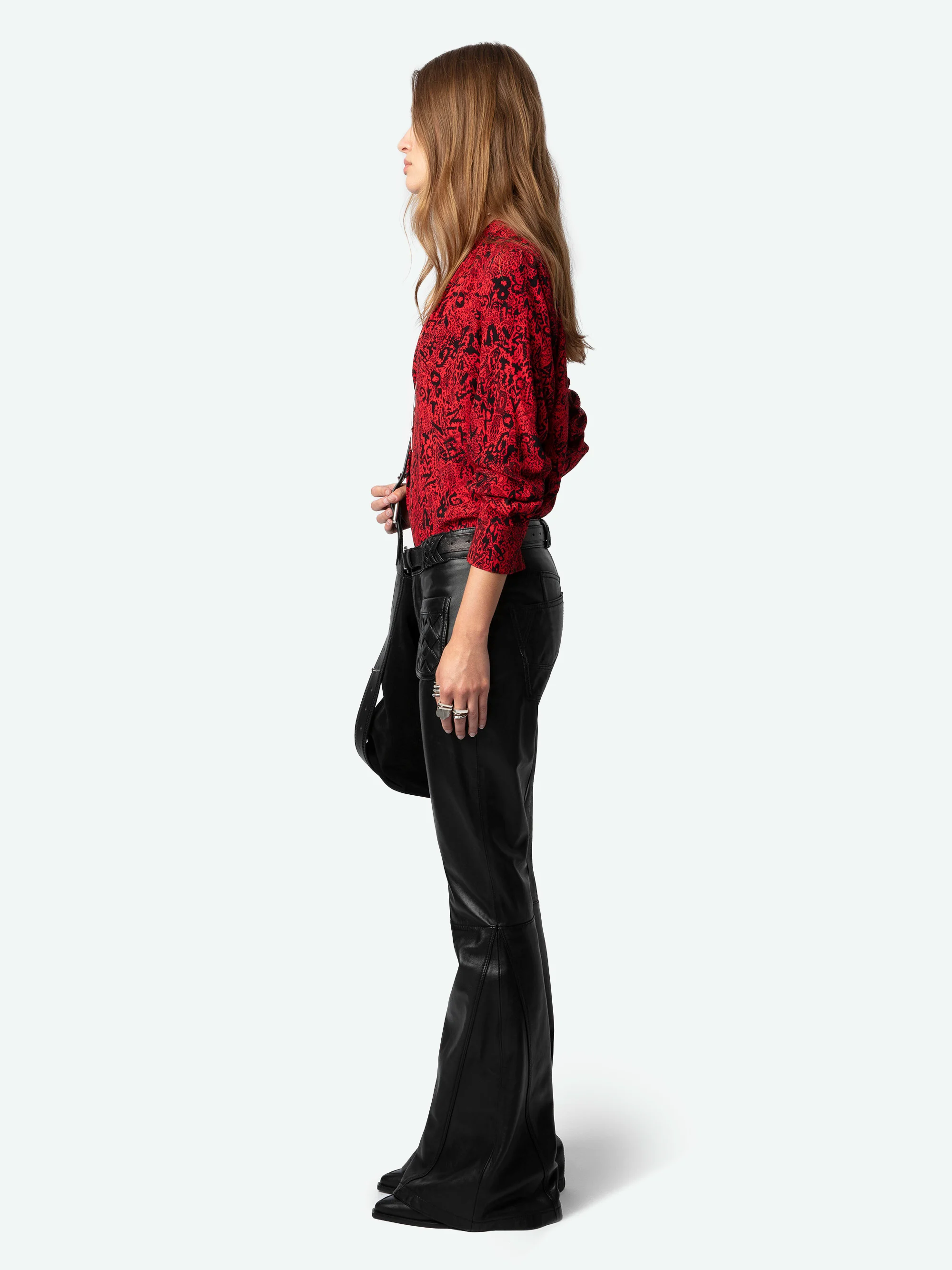 TINK - Blouse col V droite imprimée | Rouge