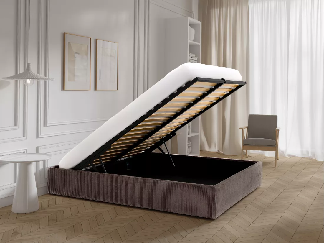 Sommier coffre 180 x 200 cm en velours côtelé - Marron - PONTOS de YSMÉE