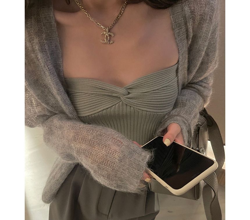 YUNBO - Geknoopte geribbelde crop top