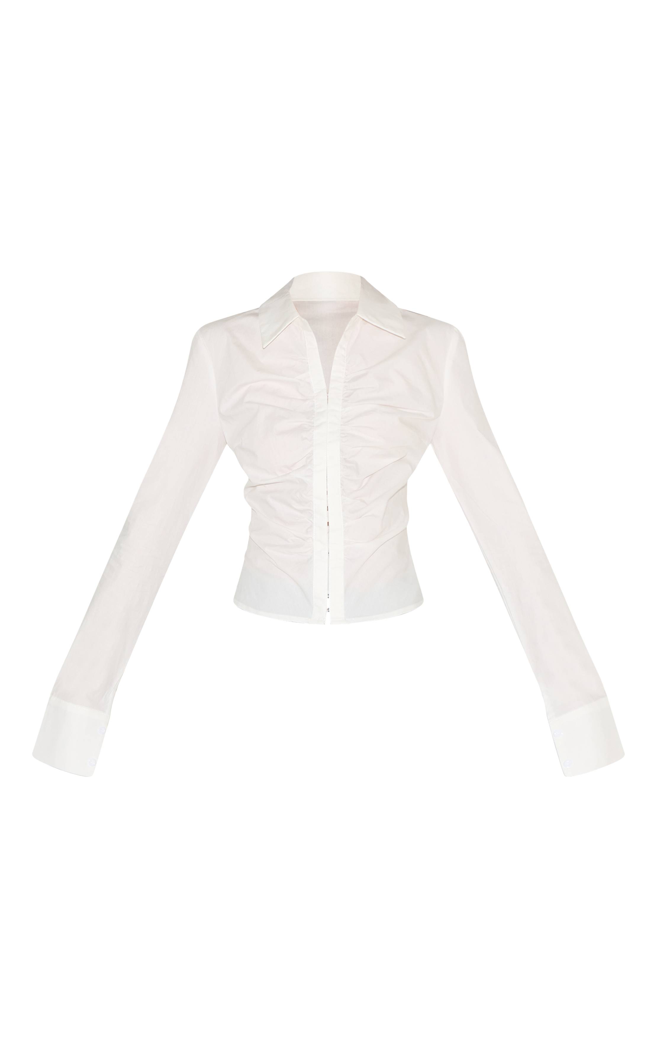 Blanc Chemise Cintrée Froncée À Agrafes Et Œillets