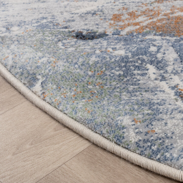 Rond abstract vloerkleed - Xavier Wave Blauw/Grijs