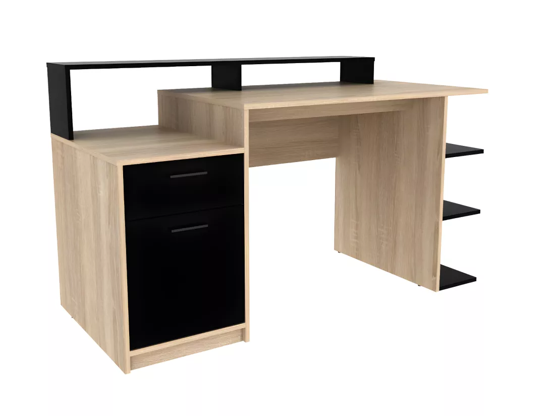 Bureau avec rangements ZACHARIE - Coloris : chêne et noir