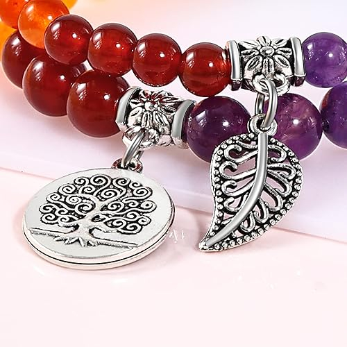 (2er Set) 225-240mm Naturstein Armband Edelstein Armkettchen mit Anhänger - Chakra Steine / Silber
