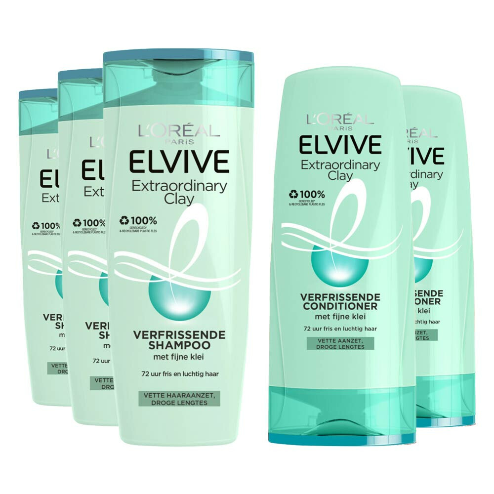 L'Oréal Elvive Extraordinary Clay- Shampoo 3x 250 ml & Conditioner 2x 200 ml - Pakket Pakket