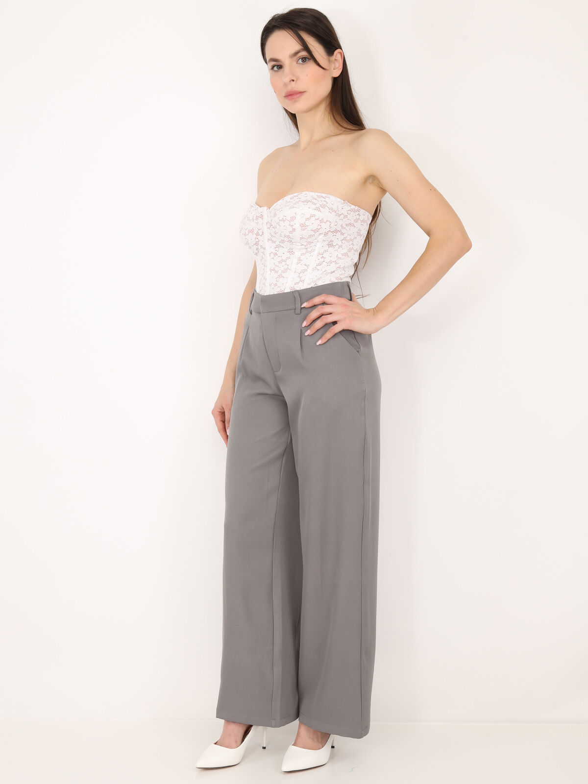 Pantalon à pinces ample et droit- Gris