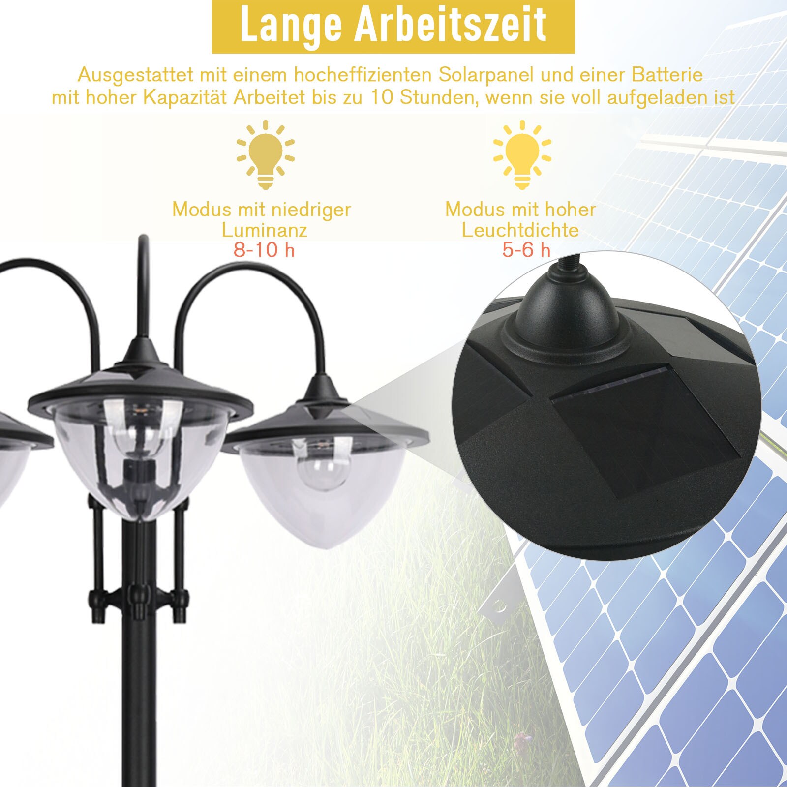 Outsunny Solar-Laterne mit Blumentopf schwarz 60 x 55 x 189 cm (LxBxH)