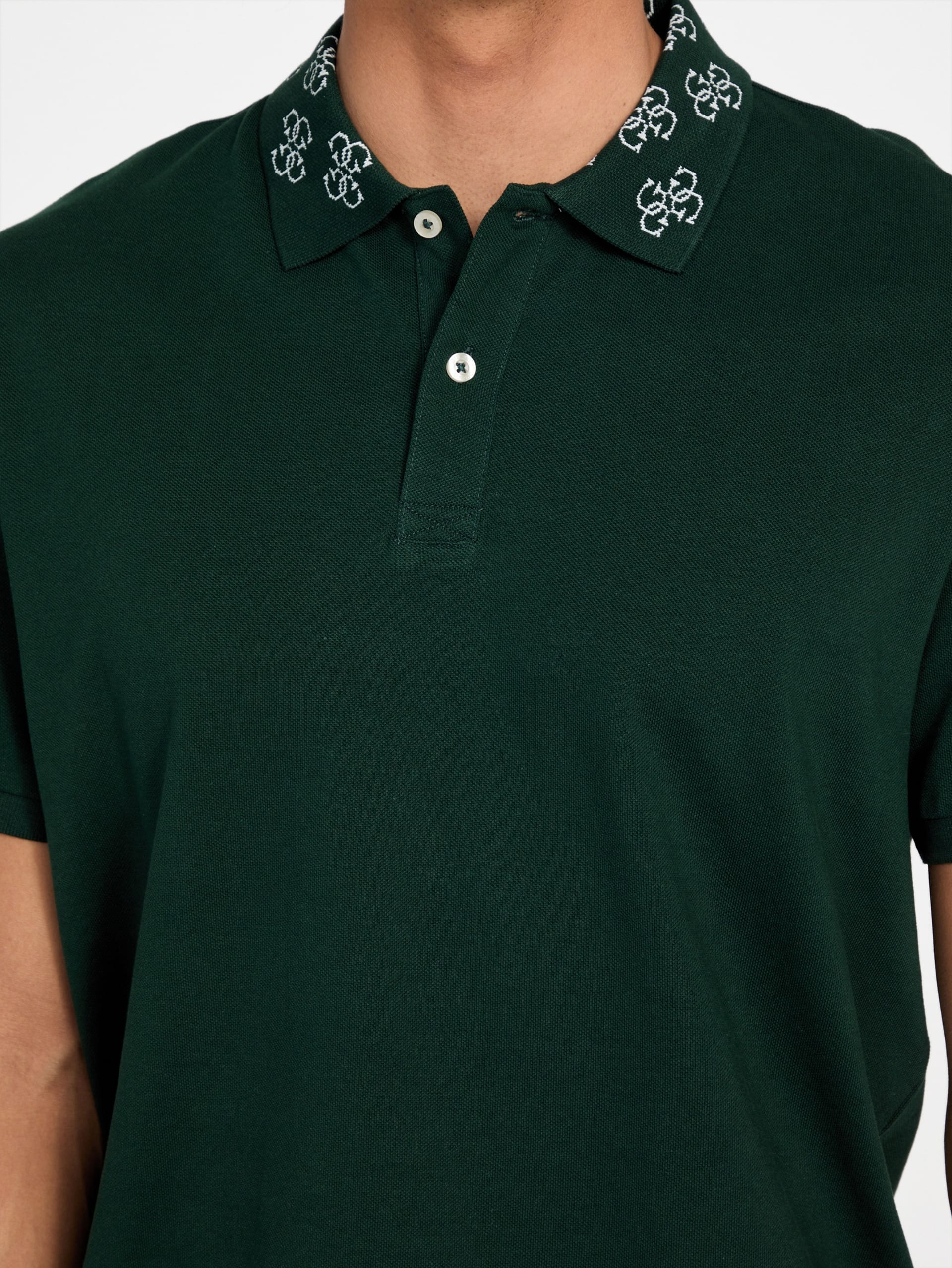 Polo com gola com logo em jacquard ecológico