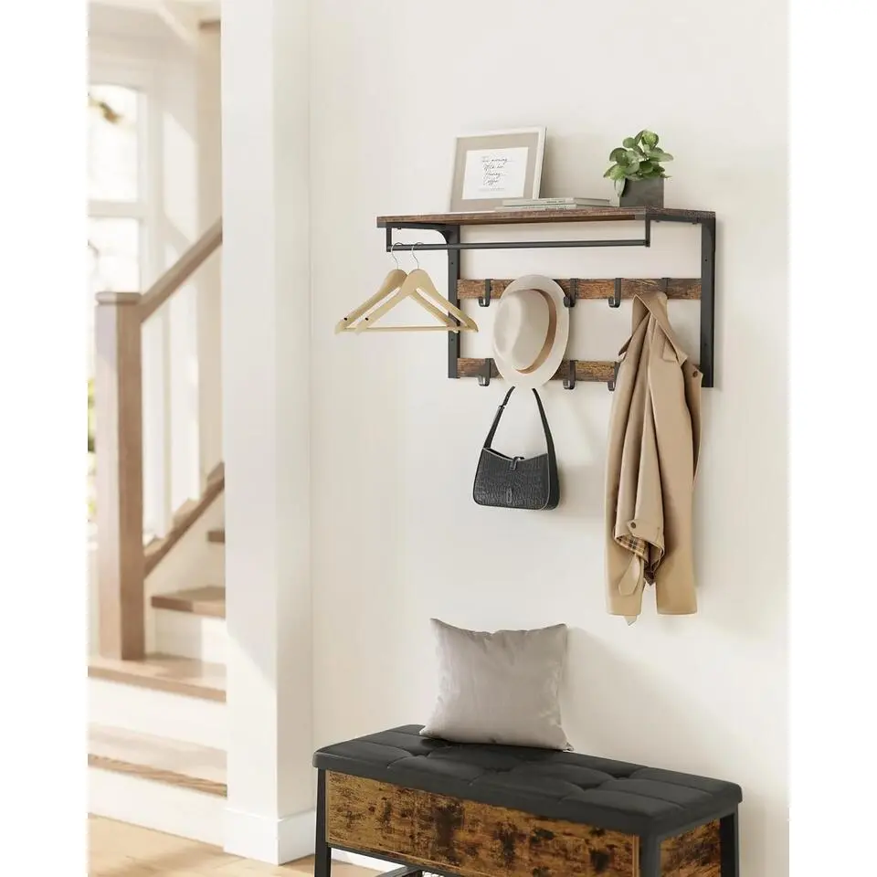 Parya Home Wandkapstok met Plank – wandplank met 10 haken