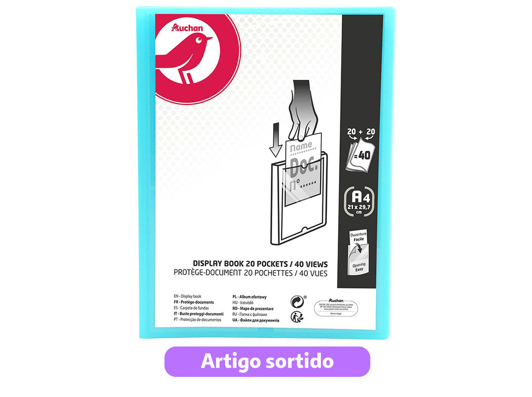 PORTFÓLIO AUCHAN A4 20 20 BOLSAS CORES SORTIDAS