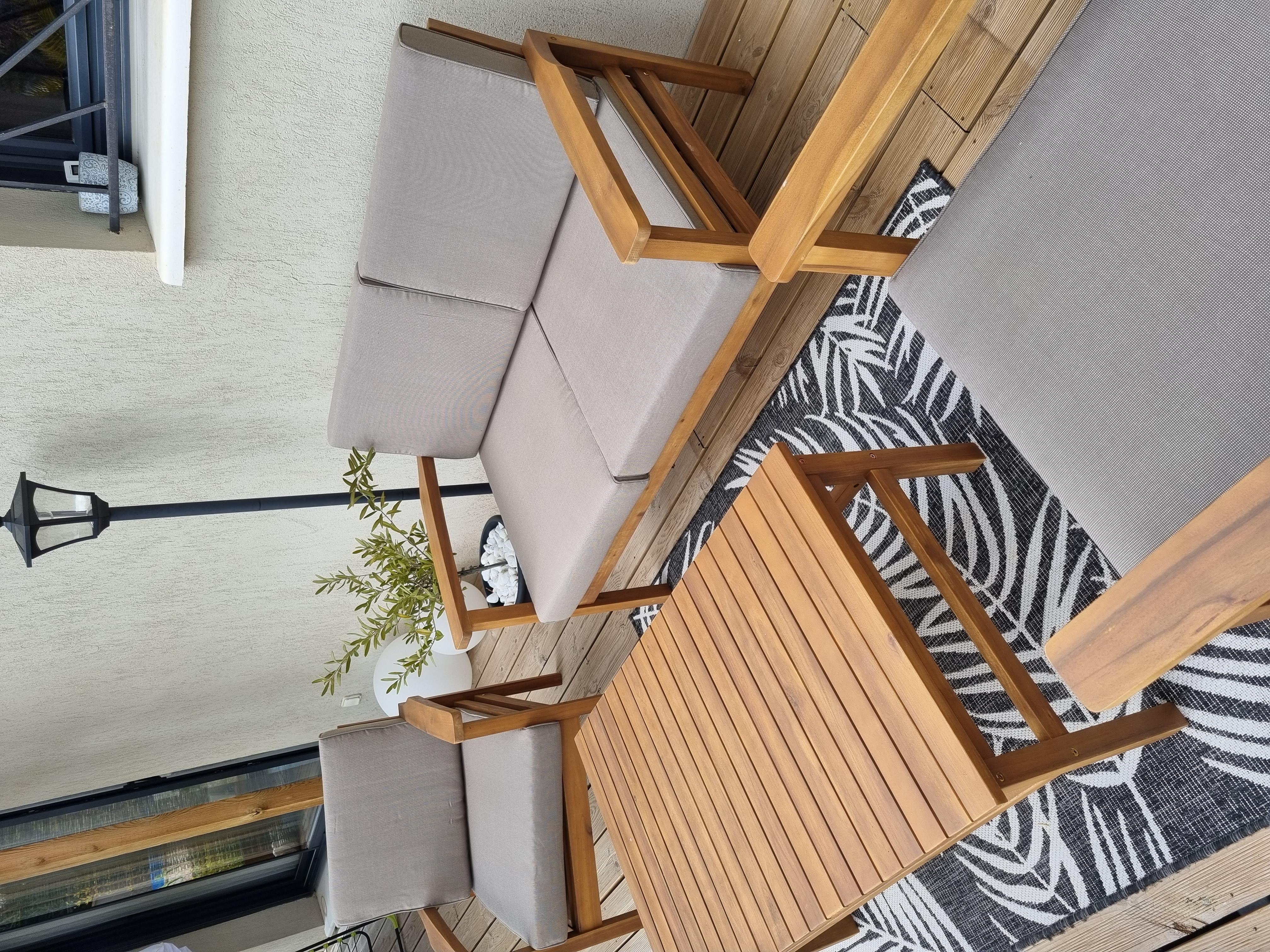 Loungeset met tafel en ottomaan 4-zits MANILA Acaciahout Lichtbruin
