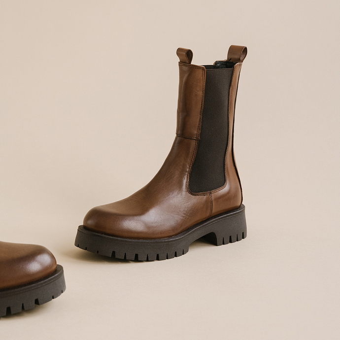 Bottines à plateformes  en cuir marron