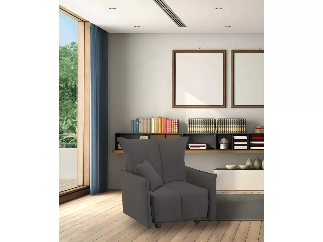 Canapé-lit Dabari, Canapé simple, 100% Made in Italy, Fauteuil de salon avec ouverture trolley, en tissu rembourré, avec accoudoirs standards, 110x90h85 cm, Gris