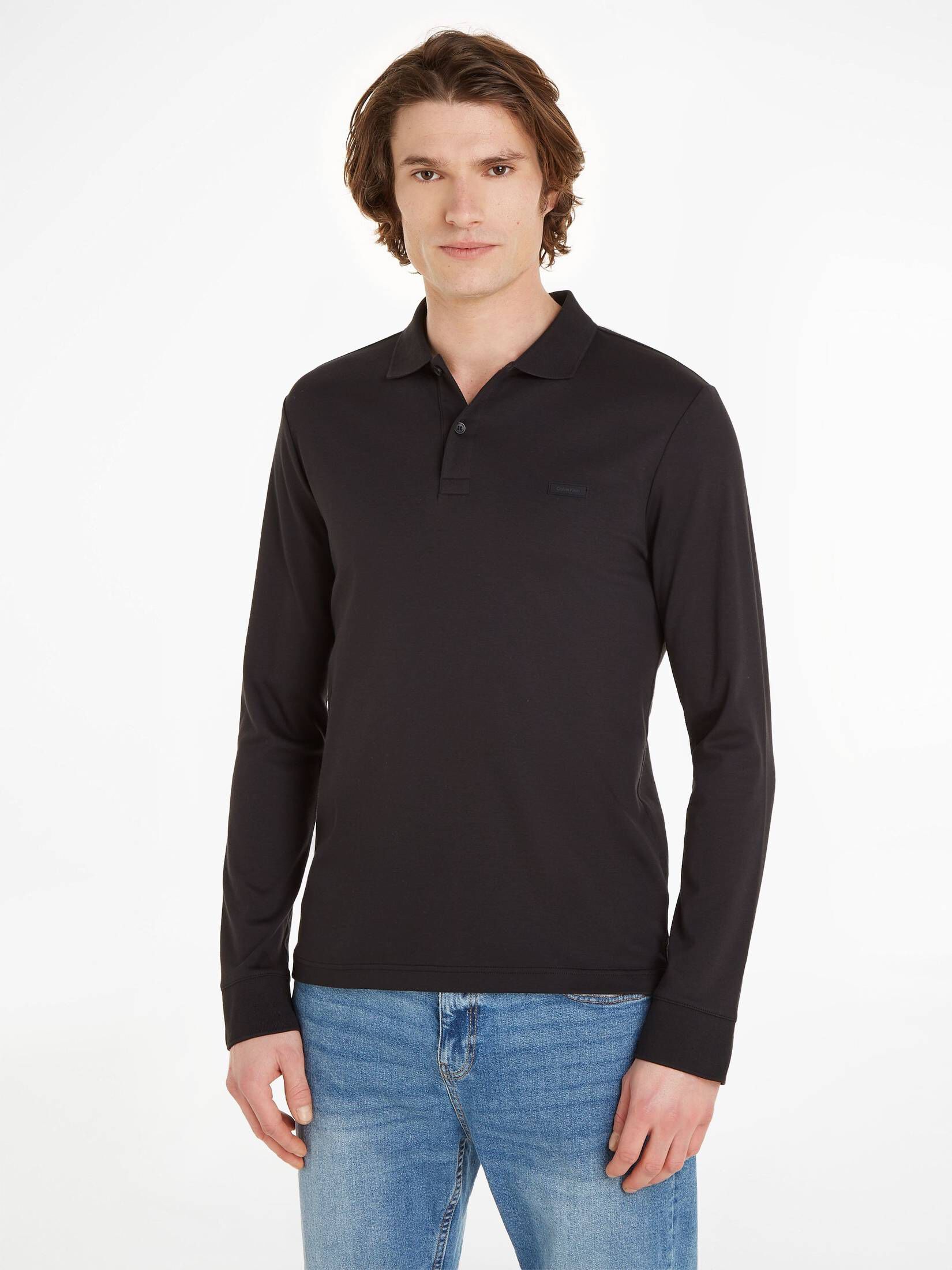 CALVIN KLEIN| Herren Langarmshirt SMOOTH COTTON SLIM LS POLO